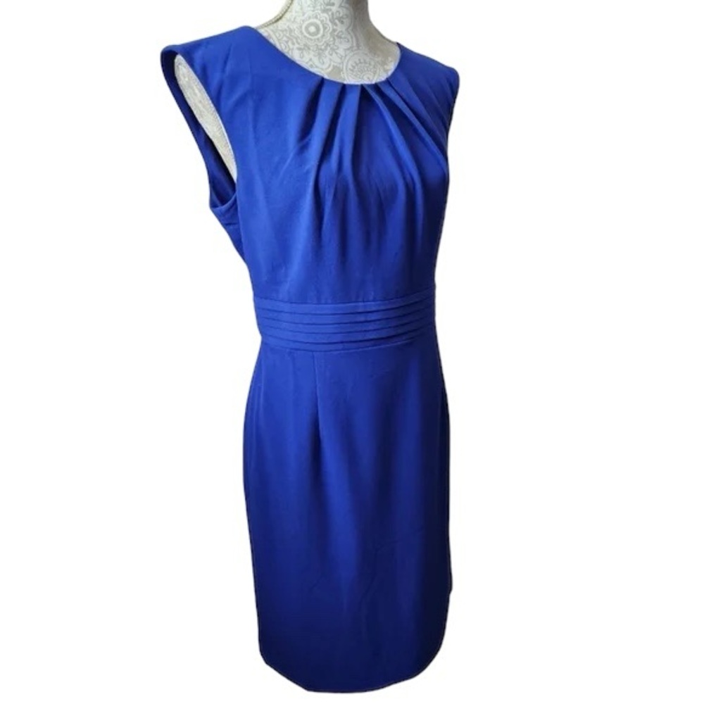 Chelsea Rose Cobalt Blue Sheath Dress Pleated Waist Office Formal Sz 10 - Picture 3 of 10